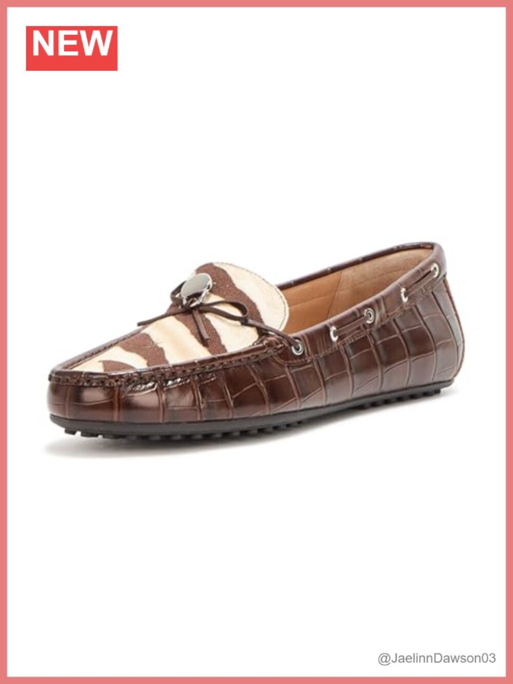 Embossed Leather Driver Loafers with Zebra Trim Bow